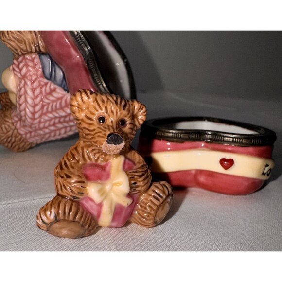 Bear-Themed Ceramic Trinket Box With Mini Bear Figurine By Bearware Pottery - Picture 3 of 6